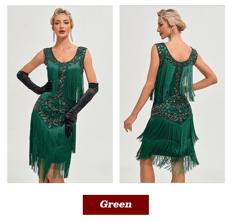 1920s Vintage Dress Beaded Sequin 30S Flapper Dresses Prom Wedding Women Vintage Dress Big Neck Beaded Fringed Fashion Tassels