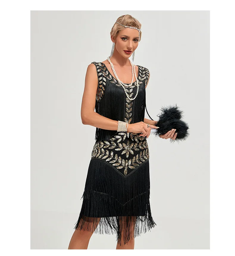1920s Vintage Dress Beaded Sequin 30S Flapper Dresses Prom Wedding Women Vintage Dress Big Neck Beaded Fringed Fashion Tassels