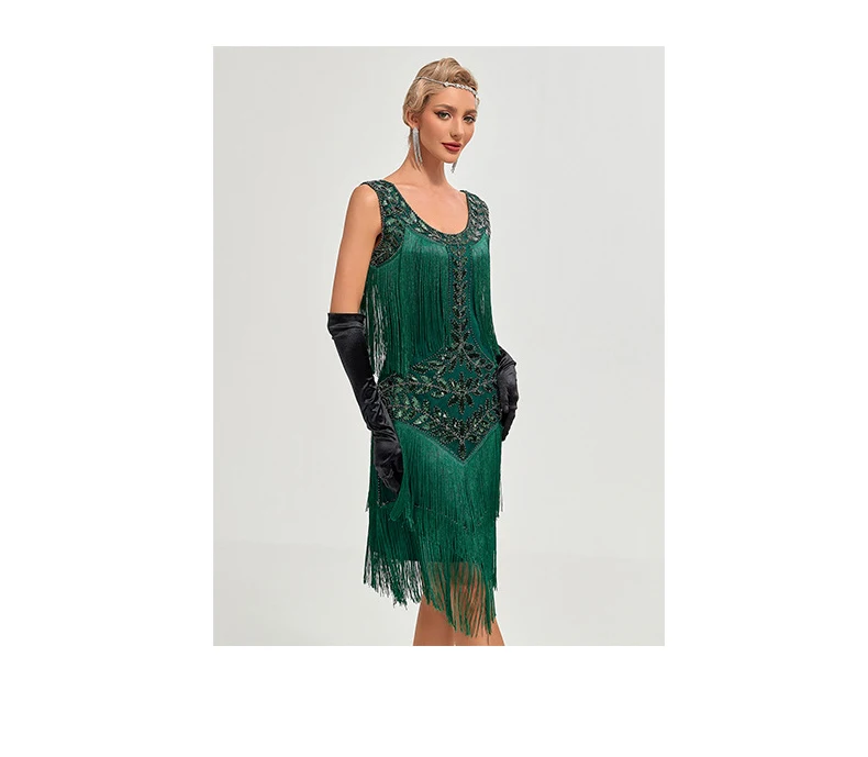 1920s Vintage Dress Beaded Sequin 30S Flapper Dresses Prom Wedding Women Vintage Dress Big Neck Beaded Fringed Fashion Tassels