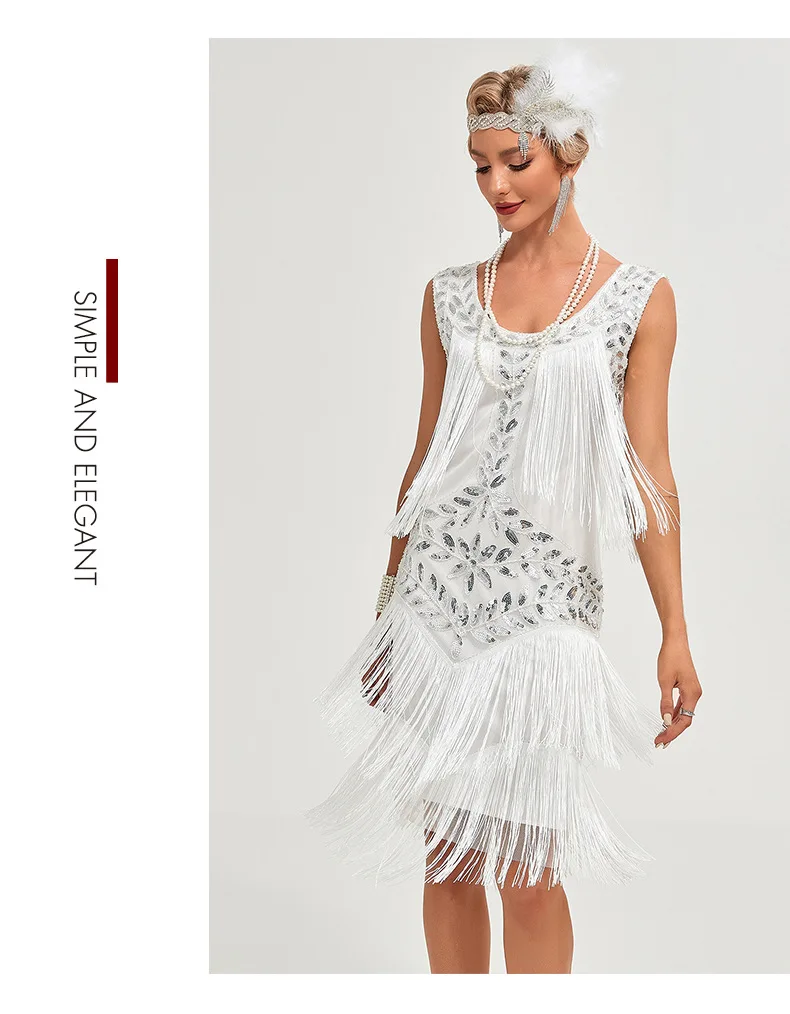 1920s Vintage Dress Beaded Sequin 30S Flapper Dresses Prom Wedding Women Vintage Dress Big Neck Beaded Fringed Fashion Tassels
