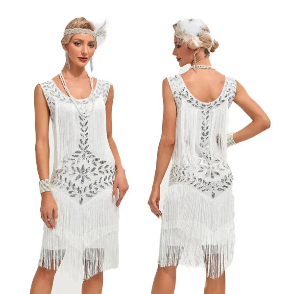 1920s Vintage Dress Beaded Sequin 30S Flapper Dresses Prom Wedding Women Vintage Dress Big Neck Beaded Fringed Fashion Tassels - Image 5