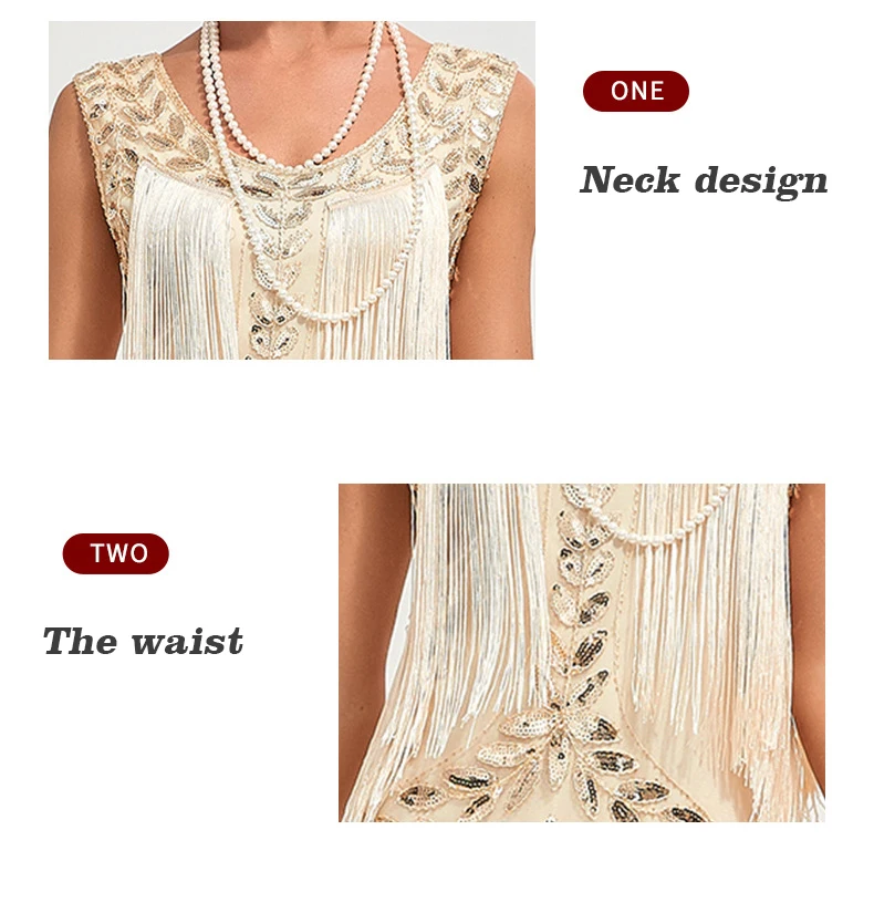 1920s Vintage Dress Beaded Sequin 30S Flapper Dresses Prom Wedding Women Vintage Dress Big Neck Beaded Fringed Fashion Tassels