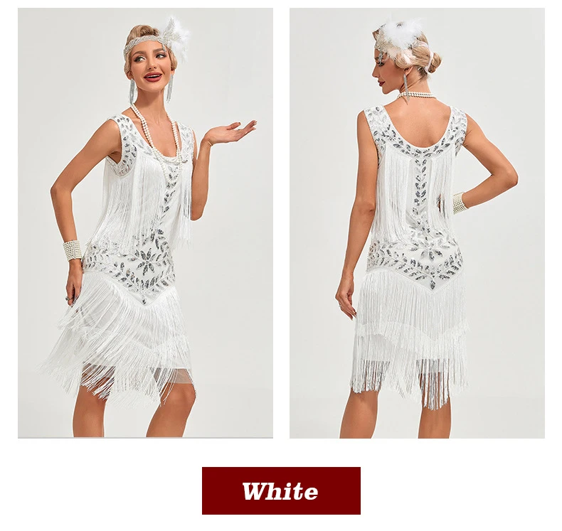 1920s Vintage Dress Beaded Sequin 30S Flapper Dresses Prom Wedding Women Vintage Dress Big Neck Beaded Fringed Fashion Tassels