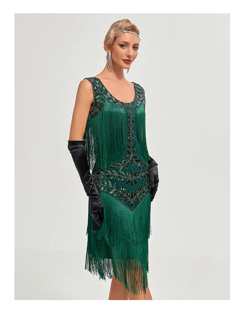 1920s Vintage Dress Beaded Sequin 30S Flapper Dresses Prom Wedding Women Vintage Dress Big Neck Beaded Fringed Fashion Tassels