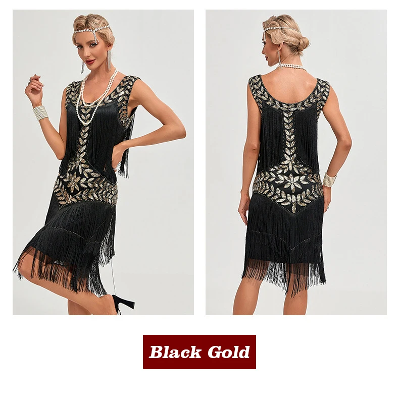 1920s Vintage Dress Beaded Sequin 30S Flapper Dresses Prom Wedding Women Vintage Dress Big Neck Beaded Fringed Fashion Tassels