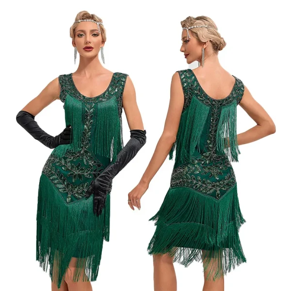 1920s Vintage Dress Beaded Sequin 30S Flapper Dresses Prom Wedding Women Vintage Dress Big Neck Beaded Fringed Fashion Tassels - Image 2