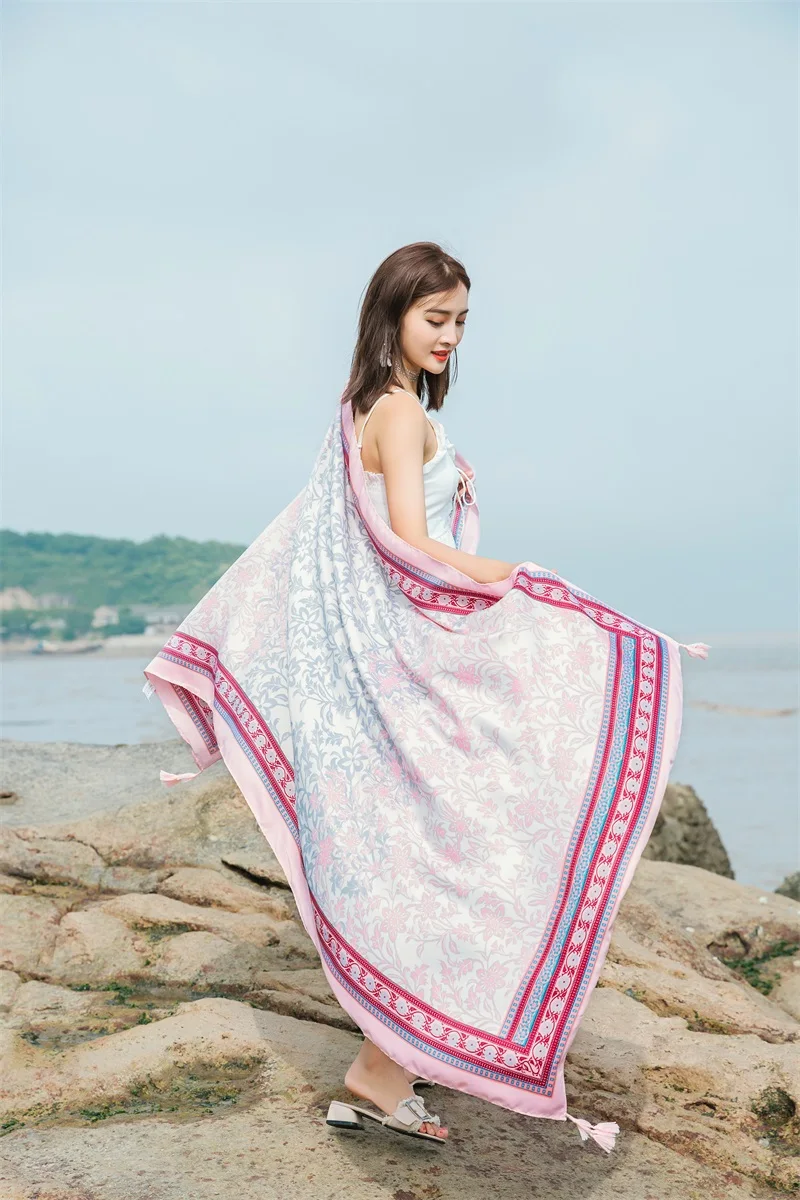 90x185cm  Printing Process Twill Summer Suncare Beach Dress Bikini Sarong Wrap Scarf Women Brazilian Swimsuit Bathing Cover-ups