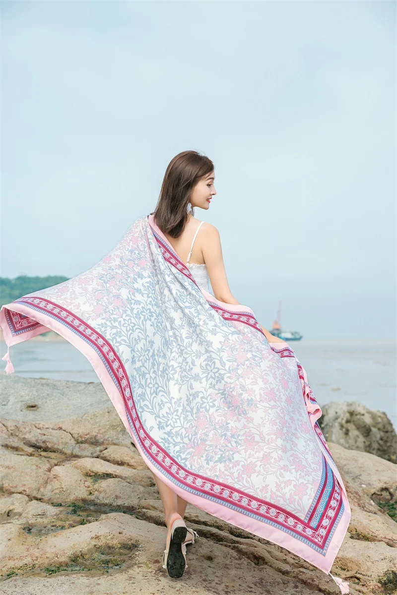 90x185cm  Printing Process Twill Summer Suncare Beach Dress Bikini Sarong Wrap Scarf Women Brazilian Swimsuit Bathing Cover-ups