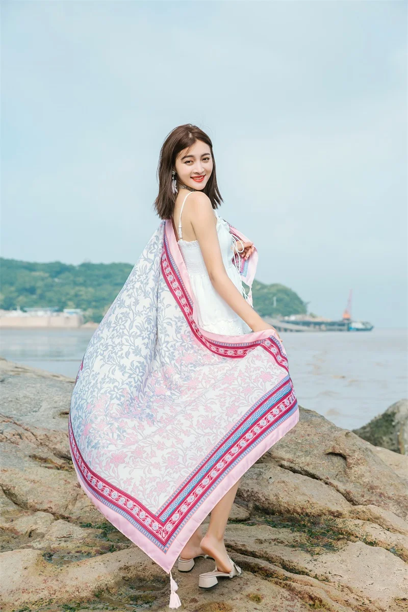 90x185cm  Printing Process Twill Summer Suncare Beach Dress Bikini Sarong Wrap Scarf Women Brazilian Swimsuit Bathing Cover-ups