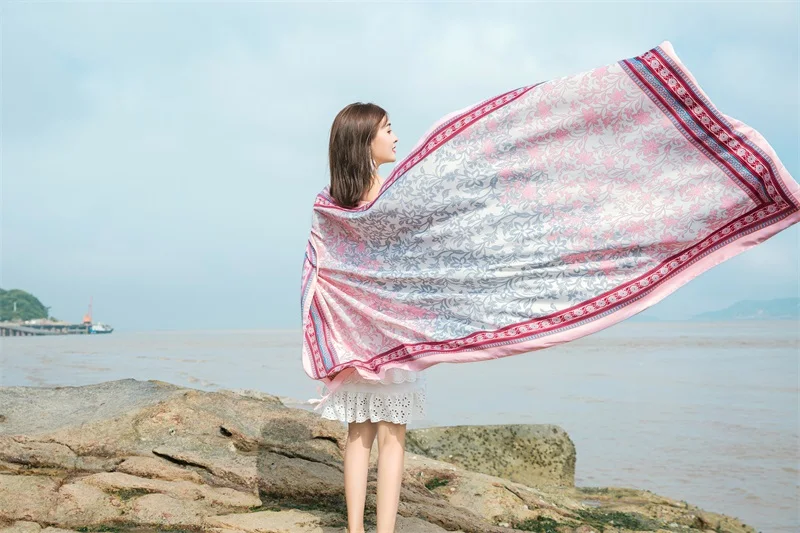90x185cm  Printing Process Twill Summer Suncare Beach Dress Bikini Sarong Wrap Scarf Women Brazilian Swimsuit Bathing Cover-ups