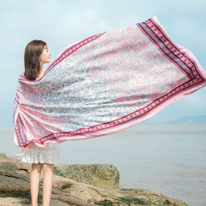 90x185cm  Printing Process Twill Summer Suncare Beach Dress Bikini Sarong Wrap Scarf Women Brazilian Swimsuit Bathing Cover-ups