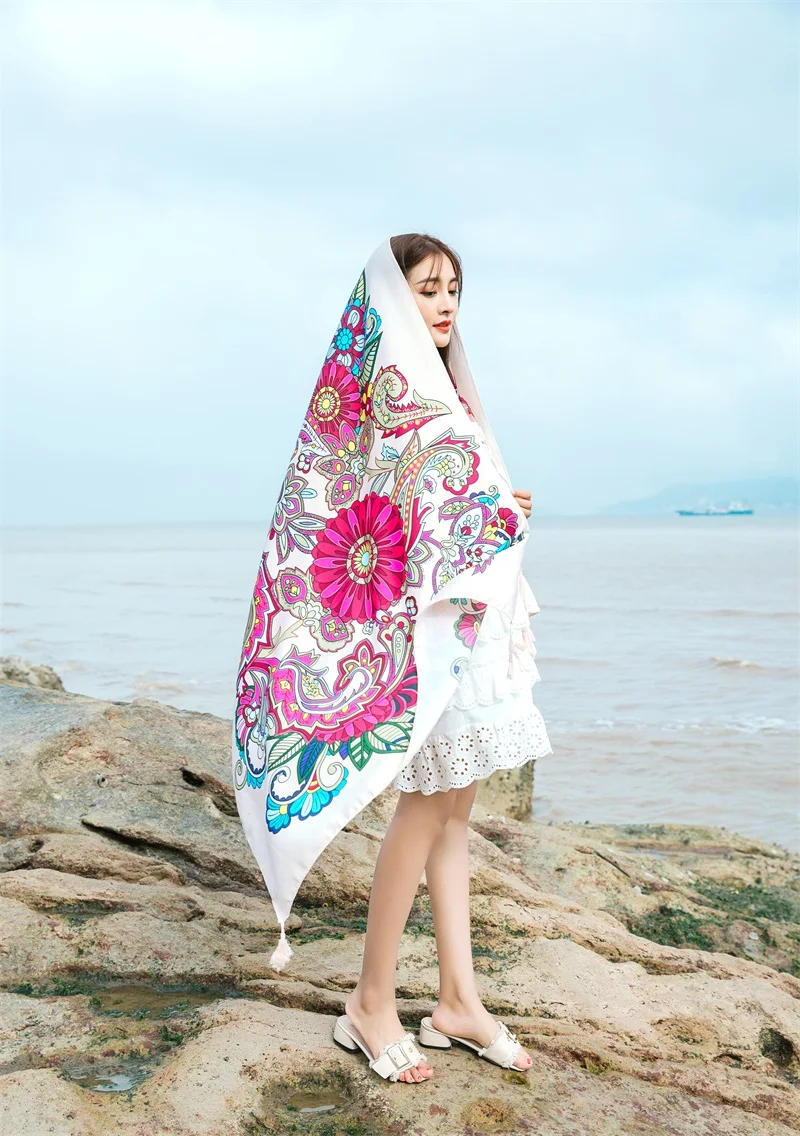 90x185cm  Printing Process Twill Summer Suncare Beach Dress Bikini Sarong Wrap Scarf Women Brazilian Swimsuit Bathing Cover-ups