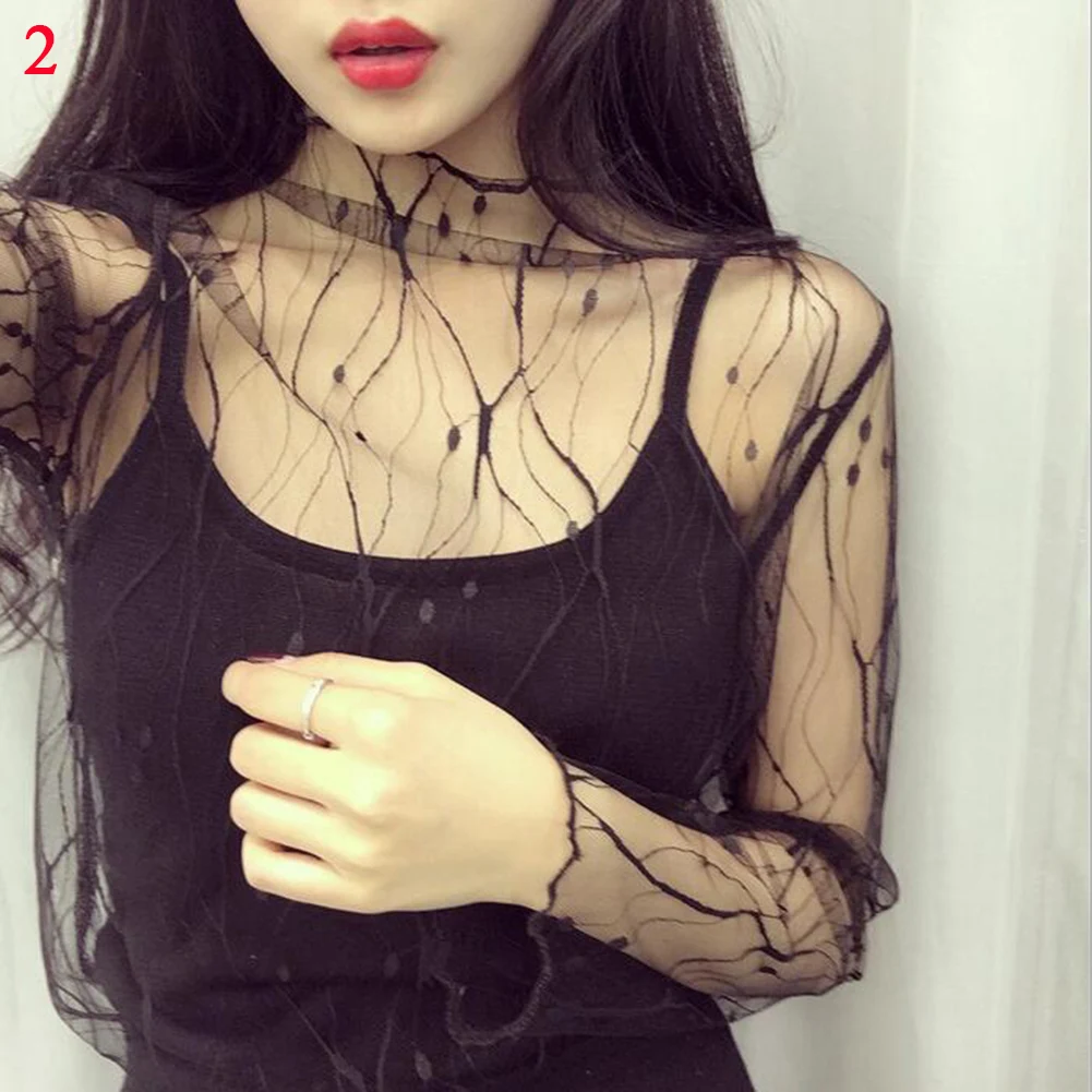 Women Fashion T-Shirts Tulle Mesh Versatile Long Sleeve Ladies Printed Tops Casual Thin Base Blouses Lace Sheer Blouses Women Fashion T-Shirts Tulle Mesh Versatile Long Sleeve Ladies Printed Tops Casual Thin Base Blouses Lace Sheer Blouses