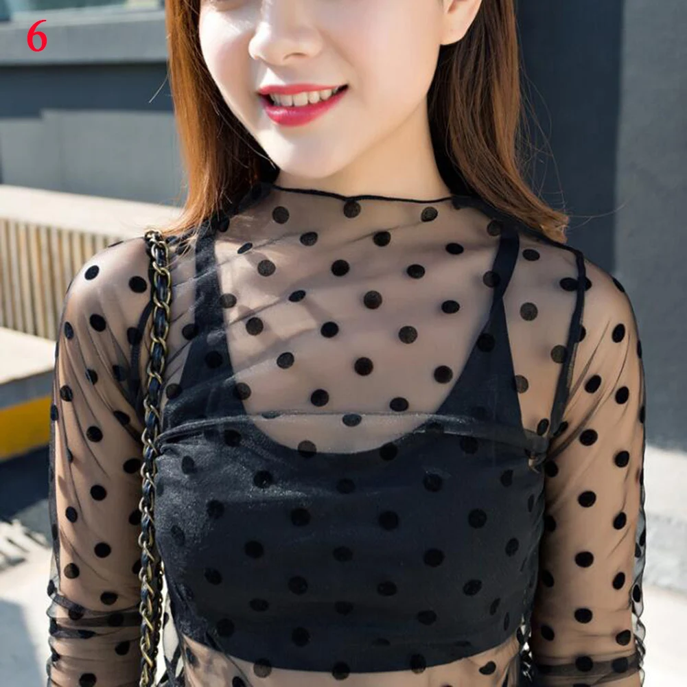 Women Fashion T-Shirts Tulle Mesh Versatile Long Sleeve Ladies Printed Tops Casual Thin Base Blouses Lace Sheer Blouses Women Fashion T-Shirts Tulle Mesh Versatile Long Sleeve Ladies Printed Tops Casual Thin Base Blouses Lace Sheer Blouses