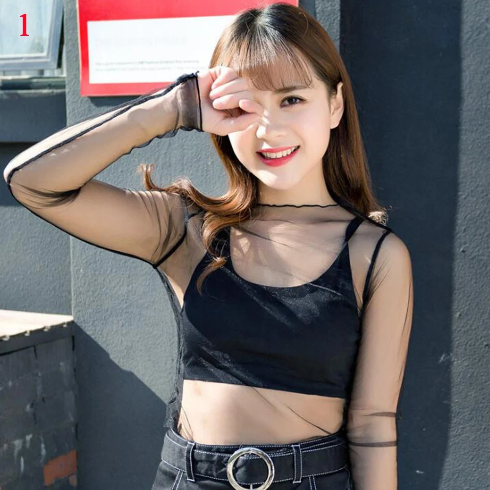 Women Fashion T-Shirts Tulle Mesh Versatile Long Sleeve Ladies Printed Tops Casual Thin Base Blouses Lace Sheer Blouses Women Fashion T-Shirts Tulle Mesh Versatile Long Sleeve Ladies Printed Tops Casual Thin Base Blouses Lace Sheer Blouses