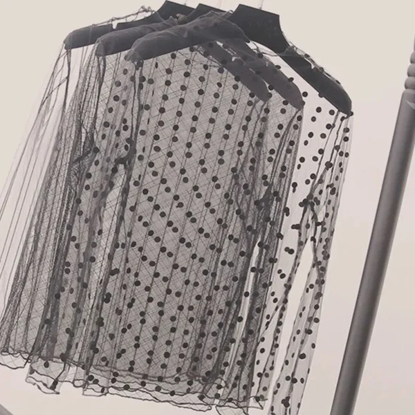 Women Fashion T-Shirts Tulle Mesh Versatile Long Sleeve Ladies Printed Tops Casual Thin Base Blouses Lace Sheer Blouses - Image 3