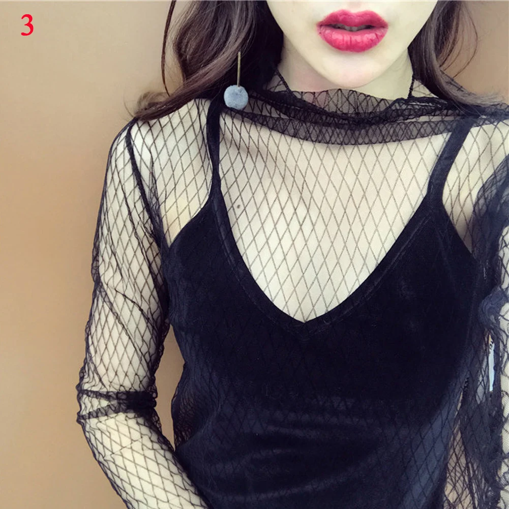 Women Fashion T-Shirts Tulle Mesh Versatile Long Sleeve Ladies Printed Tops Casual Thin Base Blouses Lace Sheer Blouses Women Fashion T-Shirts Tulle Mesh Versatile Long Sleeve Ladies Printed Tops Casual Thin Base Blouses Lace Sheer Blouses