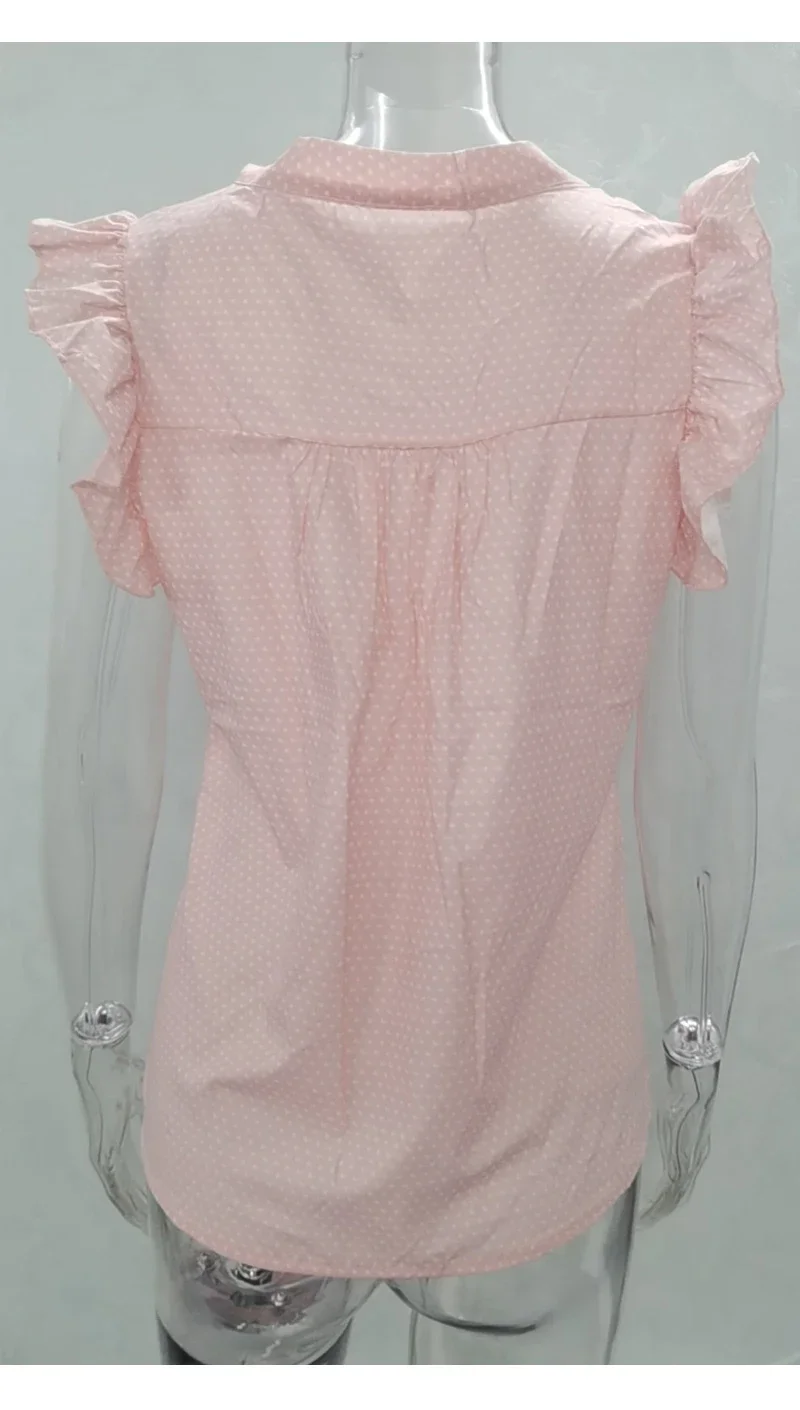 Summer Women Elegant Ruffles Sleeveless Polka Pot Lace Up Tie Bow Blouses and Shirts Casual Oversize Tops Sexy Pullover Tunic