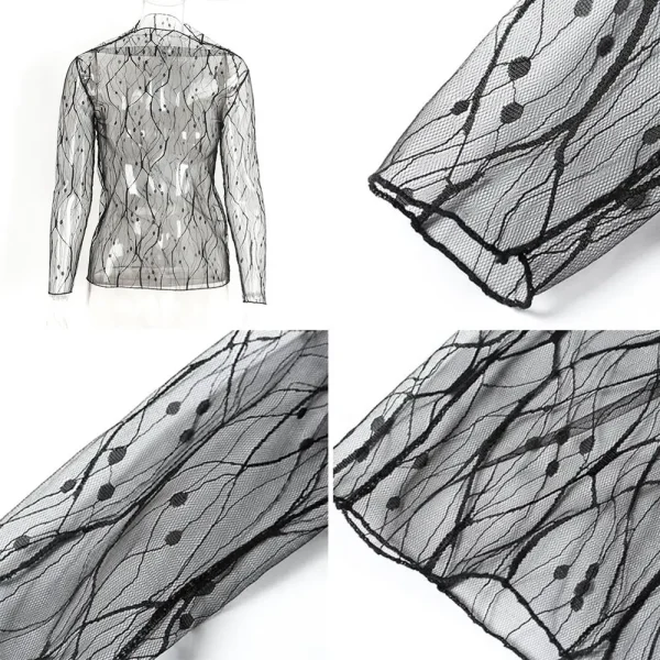 Sexy Harajuku Mesh Tops Long Sleeve See Through T-shirts Transparent Star Dot Diamond Print Top Summer Casual T Shirt Streetwear - Image 5