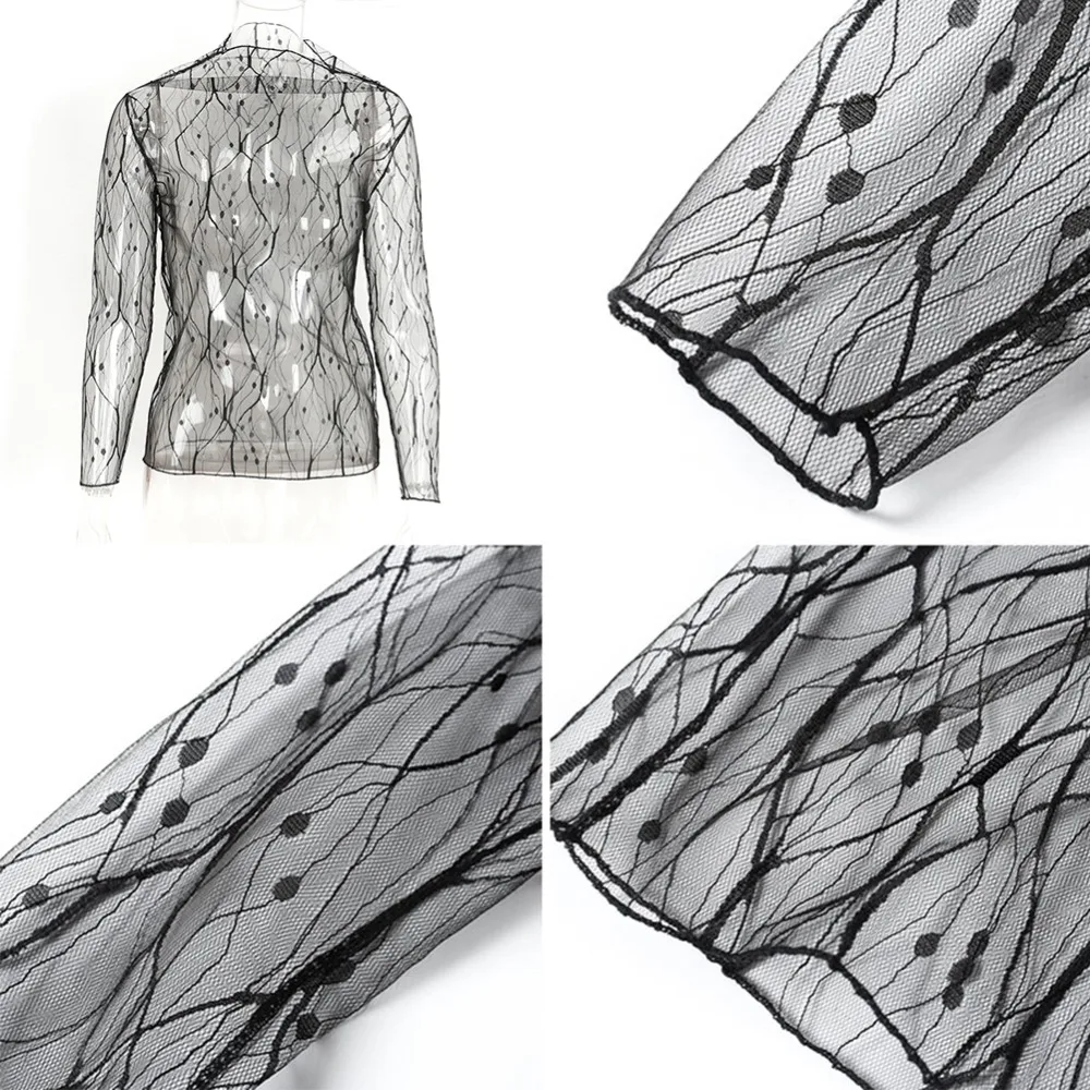 Sexy Harajuku Mesh Tops Long Sleeve See Through T-shirts Transparent Star Dot Diamond Print Top Summer Casual T Shirt Streetwear