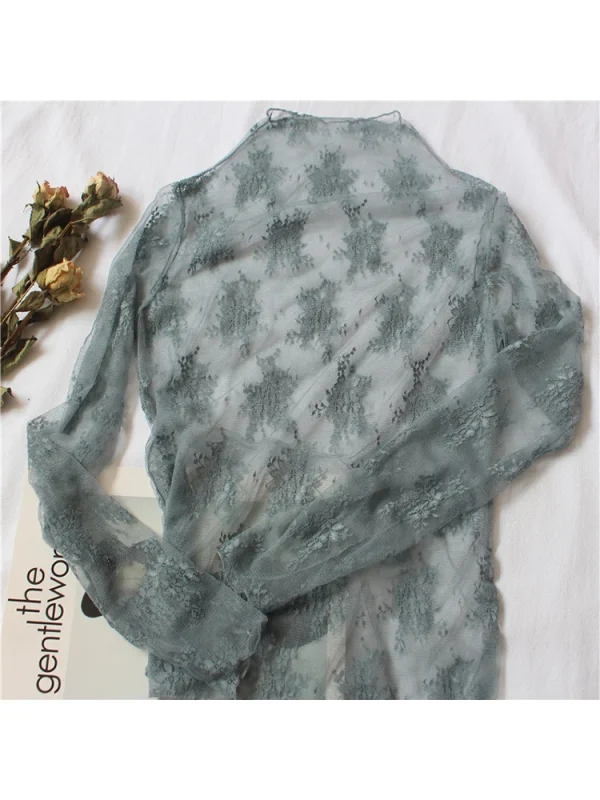 Summer Women Lace Floral Embroidery Blouses Shirt Ladies tops Sexy mesh Blouses Transparent Elegant See-through Black Shirt - Image 3