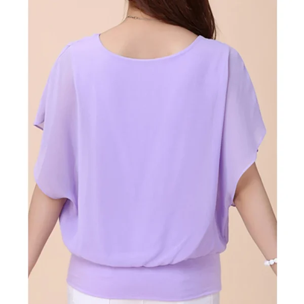 New Summer Women Blouse Female Short Batwing Sleeve Oversized Loose O-Neck Chiffon Shirt Plus Size Office Lady Elegant Tops Tees - Image 3