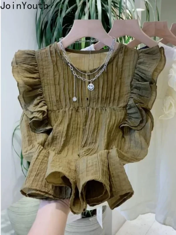 White Blouses for Women 2025 Blusas Mujer De Moda Sleeveless O-neck Loose Shirts Ruffles Loose Vintage Summer Blouse Tops Female - Image 3