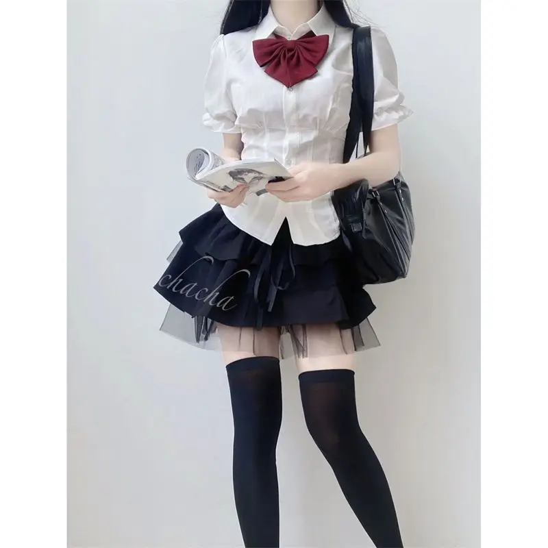 Sexy White Blouses Women Korean Fashion Shirt Chic Harajuku Preppy Elegant Female Japanese Casual JK Slim Y2k Blusas Cute Tops