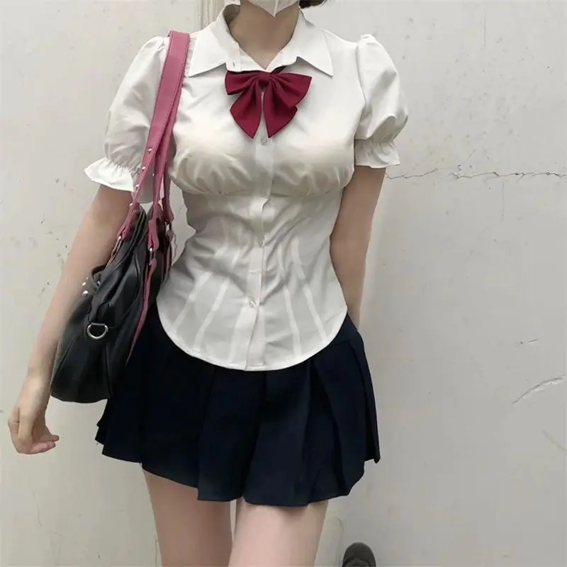 Sexy White Blouses Women Korean Fashion Shirt Chic Harajuku Preppy Elegant Female Japanese Casual JK Slim Y2k Blusas Cute Tops