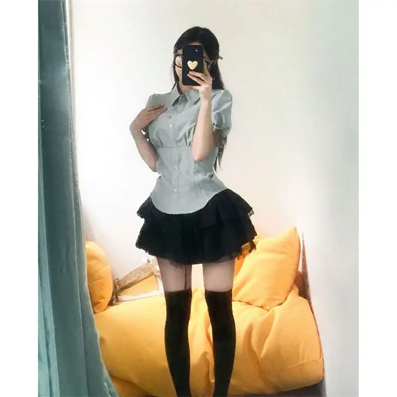 Sexy White Blouses Women Korean Fashion Shirt Chic Harajuku Preppy Elegant Female Japanese Casual JK Slim Y2k Blusas Cute Tops