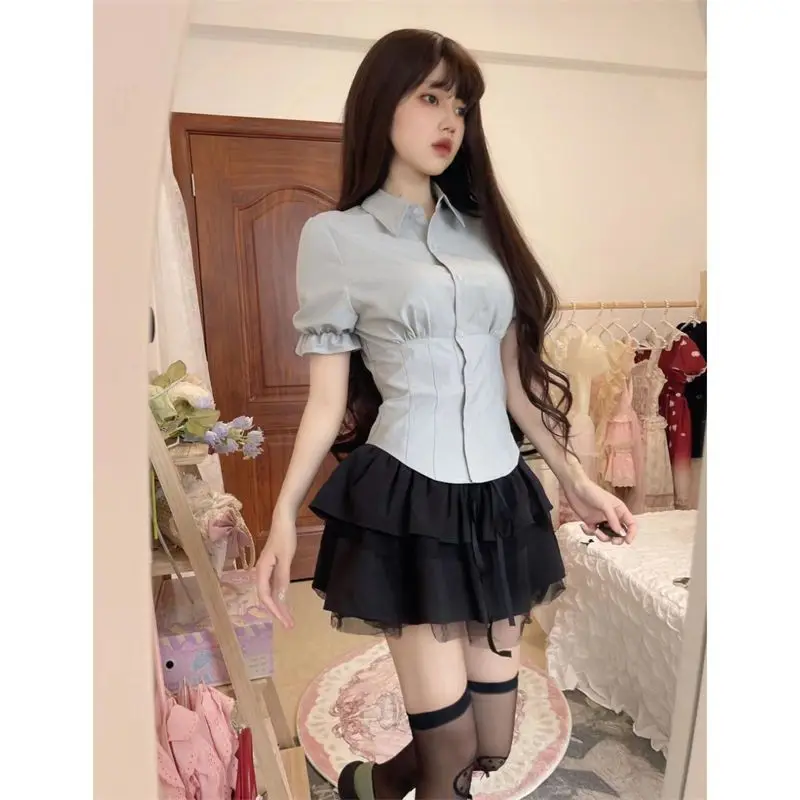 Sexy White Blouses Women Korean Fashion Shirt Chic Harajuku Preppy Elegant Female Japanese Casual JK Slim Y2k Blusas Cute Tops