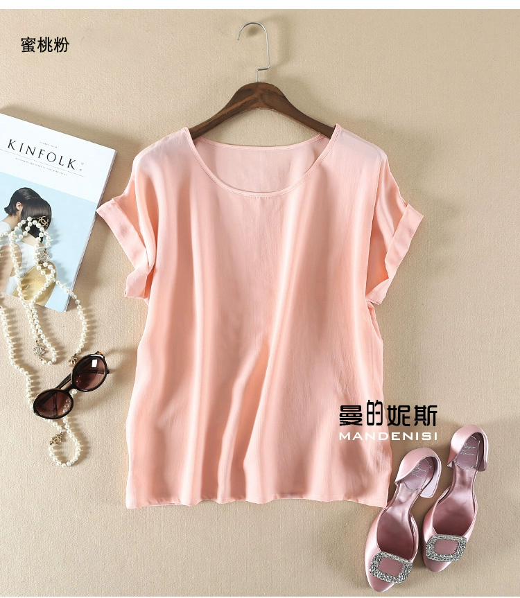Summer New Arrive High Quality 100% Mulberry Silk Office Lady Blouse Short Sleeved