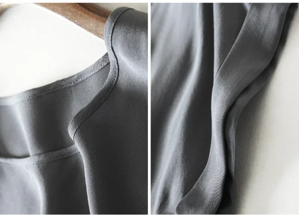 Summer New Arrive High Quality 100% Mulberry Silk Office Lady Blouse Short Sleeved - Image 3