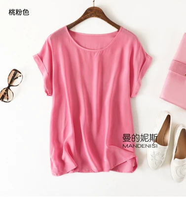 Summer New Arrive High Quality 100% Mulberry Silk Office Lady Blouse Short Sleeved