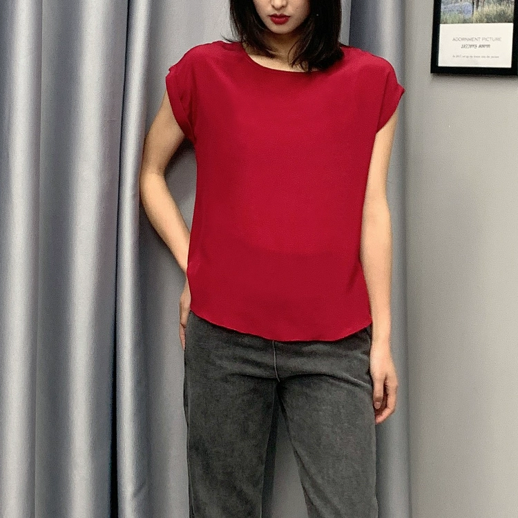 Summer New Arrive High Quality 100% Mulberry Silk Office Lady Blouse Short Sleeved