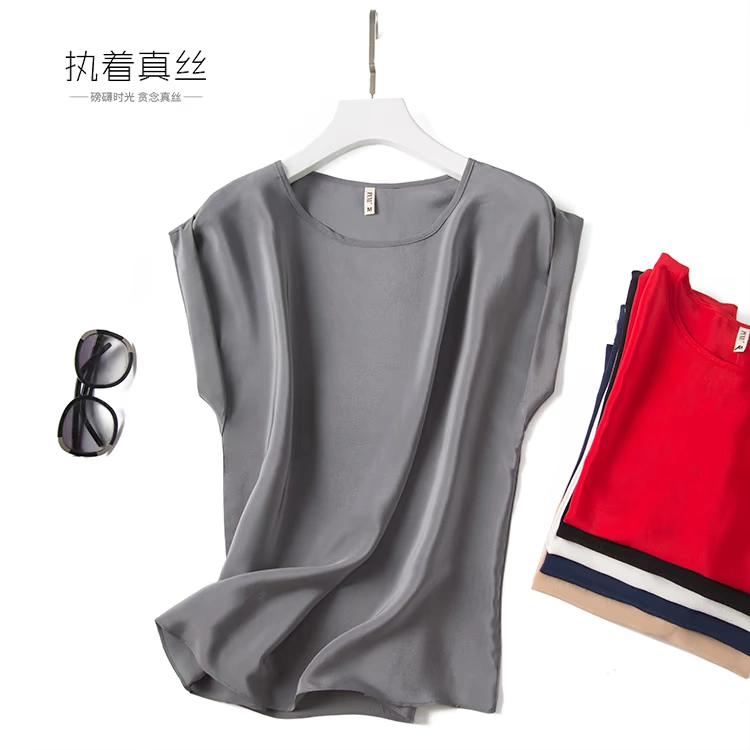 Summer New Arrive High Quality 100% Mulberry Silk Office Lady Blouse Short Sleeved