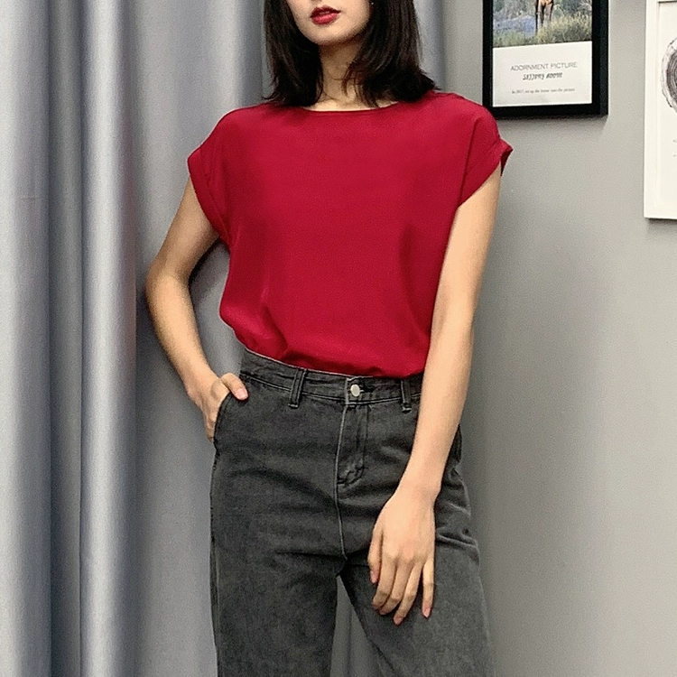 Summer New Arrive High Quality 100% Mulberry Silk Office Lady Blouse Short Sleeved
