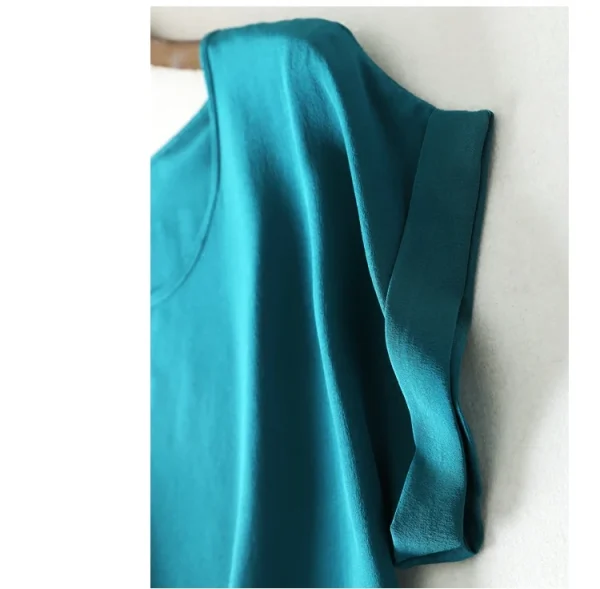 Summer New Arrive High Quality 100% Mulberry Silk Office Lady Blouse Short Sleeved - Image 4