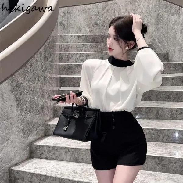 Temperament Lady Tops Vintage Blouses for Women 2025 Blusas Mujer De Mida O-neck Lantern Sleeve Loose Bandage Bow Blouse Shirts - Image 5