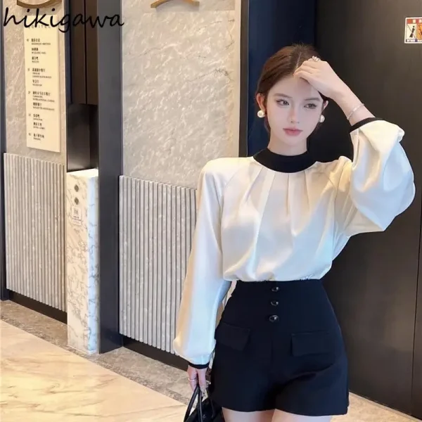 Temperament Lady Tops Vintage Blouses for Women 2025 Blusas Mujer De Mida O-neck Lantern Sleeve Loose Bandage Bow Blouse Shirts - Image 6