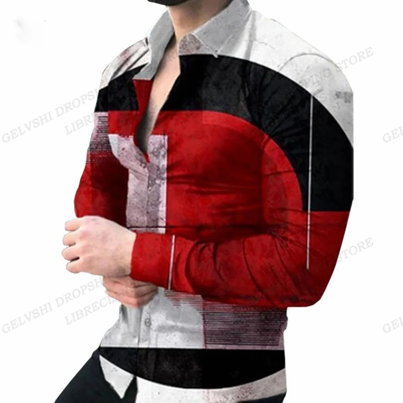 Long Sleeve Hawaii Shirts Three Dimensional 3d Print Lapel Shirts Men Fashion Shirts Geometric Beach Blouse Luxury Mens Clothing