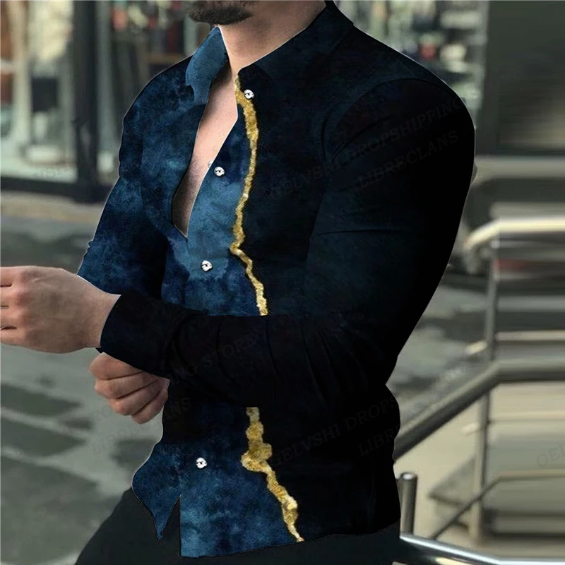 Long Sleeve Hawaii Shirts Three Dimensional 3d Print Lapel Shirts Men Fashion Shirts Geometric Beach Blouse Luxury Mens Clothing