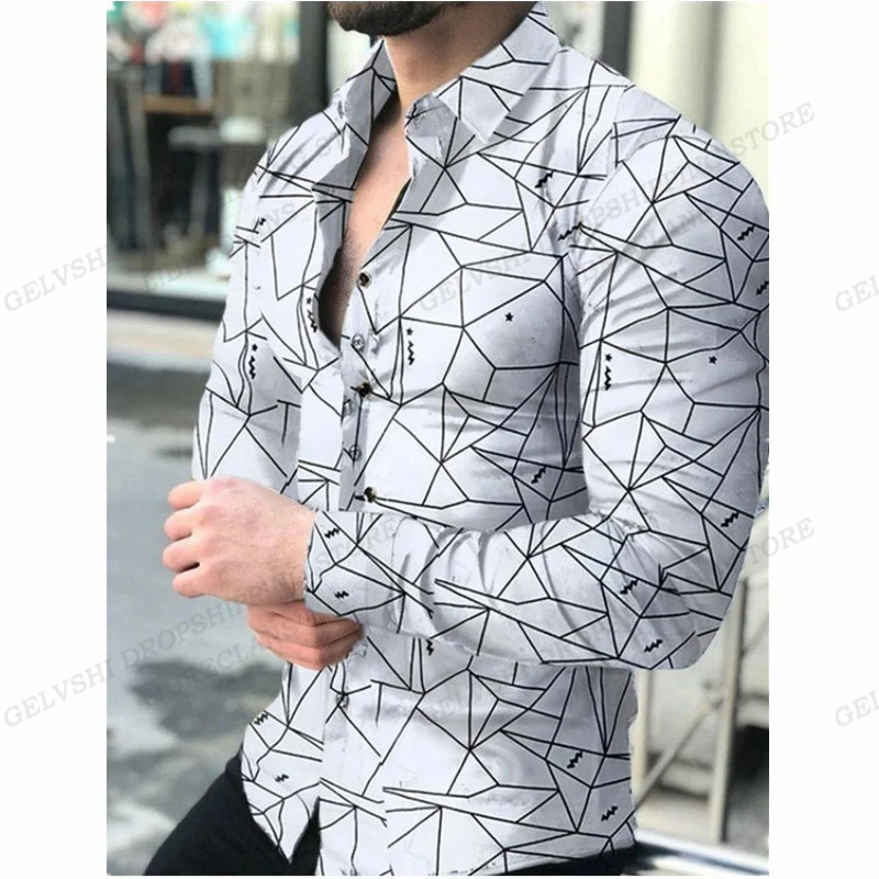 Long Sleeve Hawaii Shirts Three Dimensional 3d Print Lapel Shirts Men Fashion Shirts Geometric Beach Blouse Luxury Mens Clothing