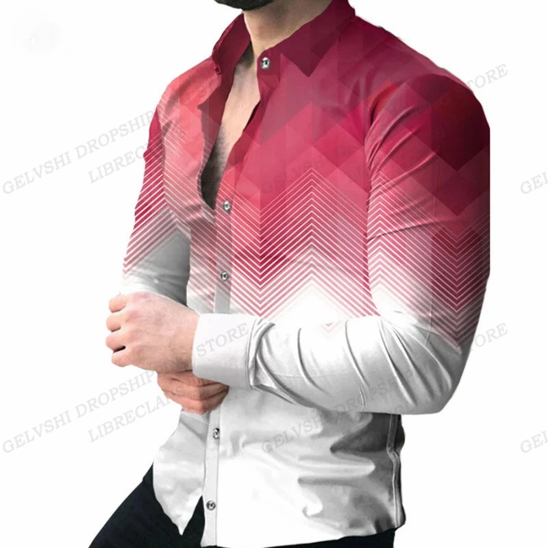 Long Sleeve Hawaii Shirts Three Dimensional 3d Print Lapel Shirts Men Fashion Shirts Geometric Beach Blouse Luxury Mens Clothing