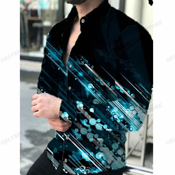 Long Sleeve Hawaii Shirts Three Dimensional 3d Print Lapel Shirts Men Fashion Shirts Geometric Beach Blouse Luxury Mens Clothing - Image 3