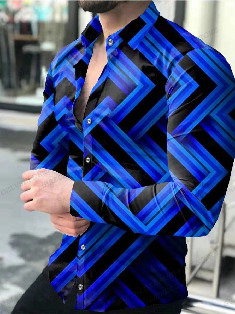 Long Sleeve Hawaii Shirts Three Dimensional 3d Print Lapel Shirts Men Fashion Shirts Geometric Beach Blouse Luxury Mens Clothing