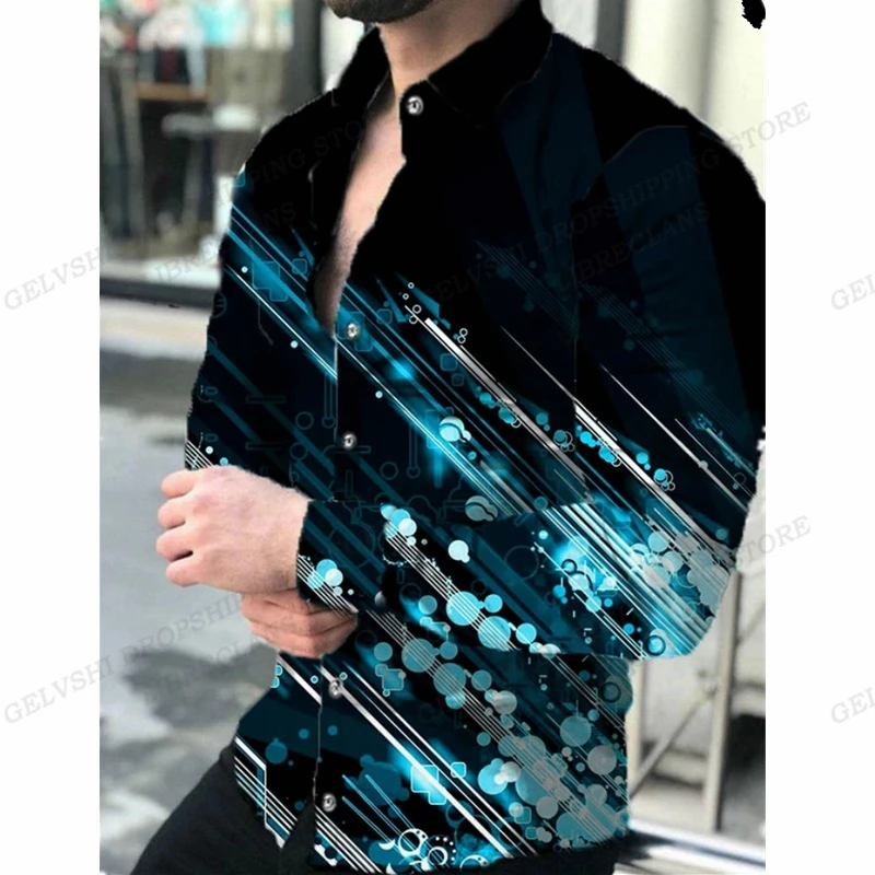 Long Sleeve Hawaii Shirts Three Dimensional 3d Print Lapel Shirts Men Fashion Shirts Geometric Beach Blouse Luxury Mens Clothing