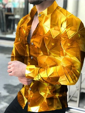 Long Sleeve Hawaii Shirts Three Dimensional 3d Print Lapel Shirts Men Fashion Shirts Geometric Beach Blouse Luxury Mens Clothing