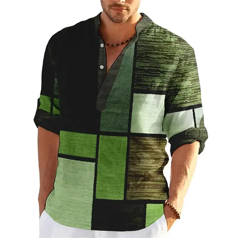 Pop Color Block Patchwork 3D Printed Henley Shirts Men's Fashion Streetwear Stand Collar Long Sleeve Shirt Tops Blouse Man Cloth Pop Color Block Patchwork 3D Printed Henley Shirts Men's Fashion Streetwear Stand Collar Long Sleeve Shirt Tops Blouse Man Cloth