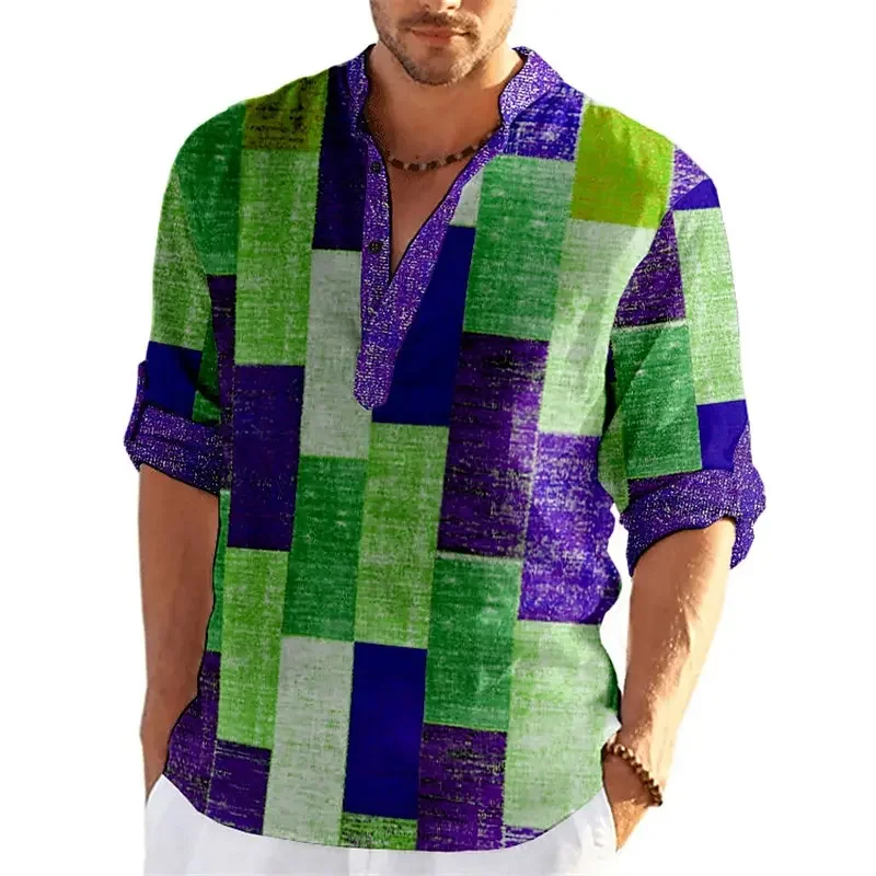 Pop Color Block Patchwork 3D Printed Henley Shirts Men's Fashion Streetwear Stand Collar Long Sleeve Shirt Tops Blouse Man Cloth Pop Color Block Patchwork 3D Printed Henley Shirts Men's Fashion Streetwear Stand Collar Long Sleeve Shirt Tops Blouse Man Cloth
